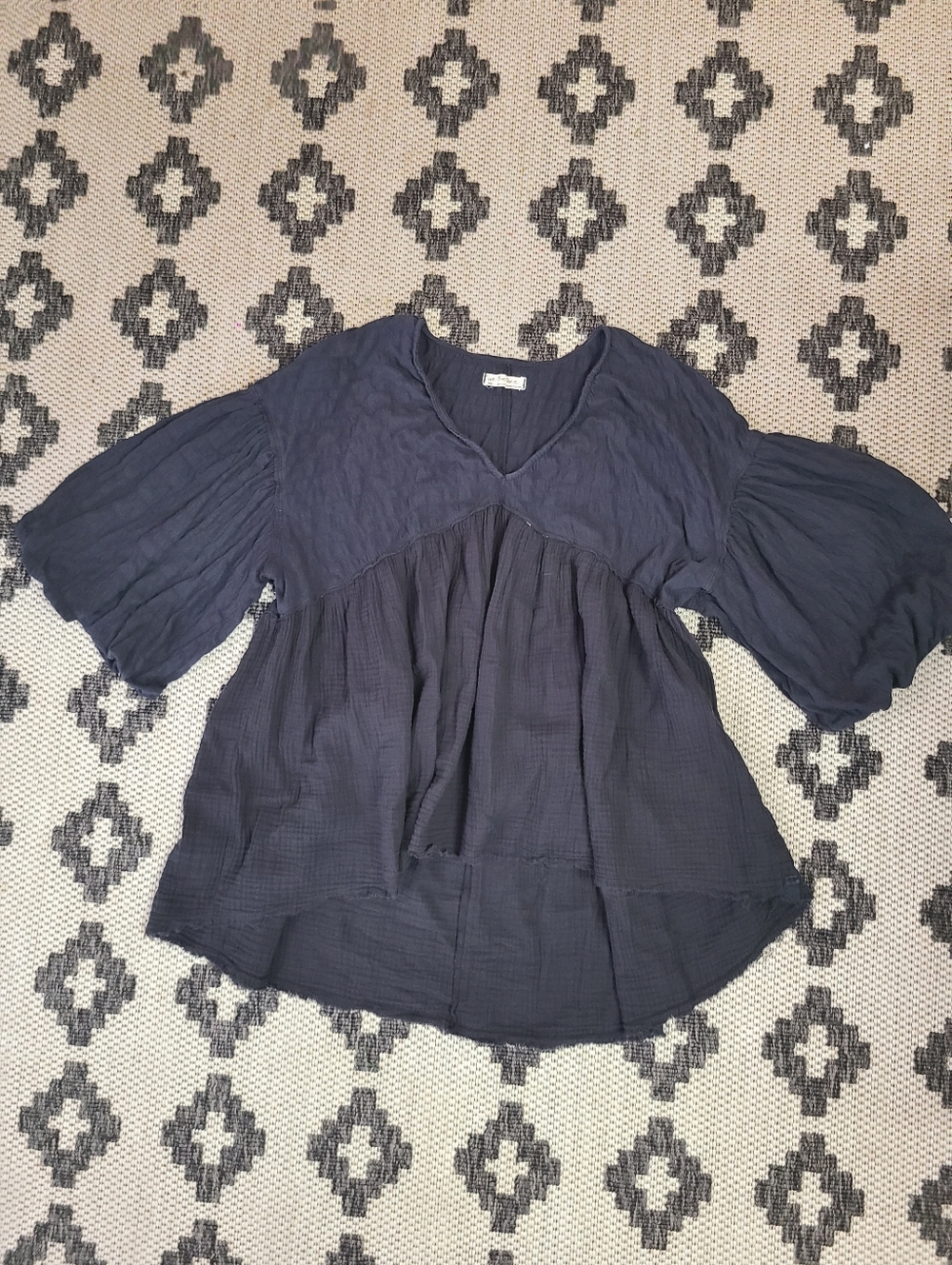 We The Free Black Woven V-Neck Babydoll Tunic